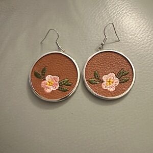 Floral Embroidered Brown Earrings